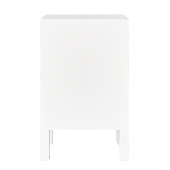 White modern minimalist pedestal table by [Brand], with legs.