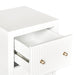 [Brand] white drawer unit with textured front, open view.
