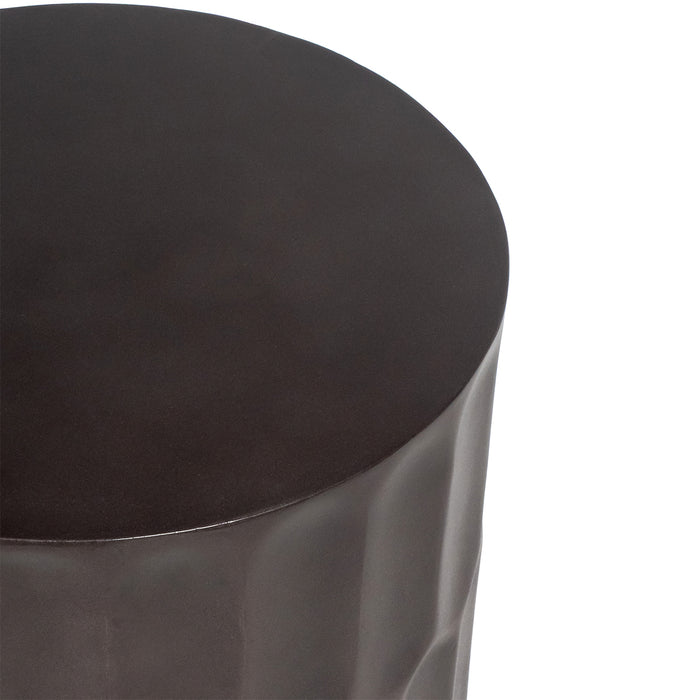 Dark round [Brand] metal stool with simple, smooth design.