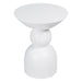 White modern side table with spherical base. [Brand] design.