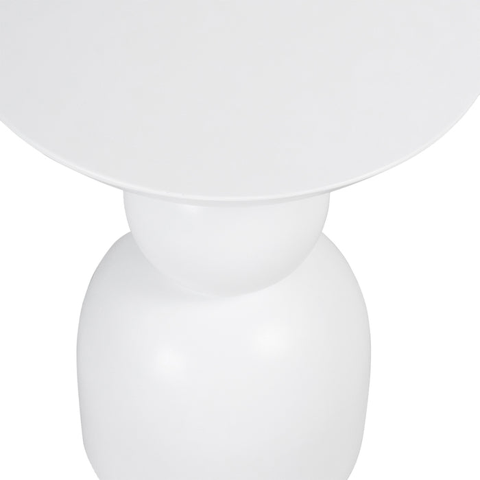 Minimalist white table design with stacked shapes, [Brand].