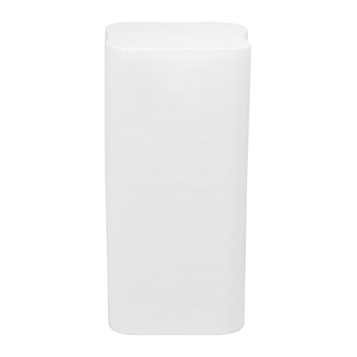 White, rectangular podium pedestal from [Brand] with curved edges.