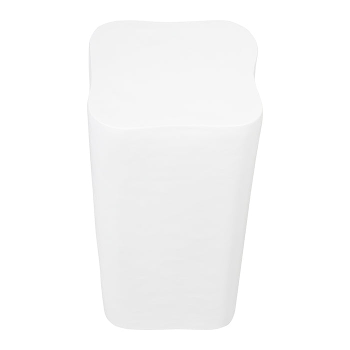 White, wavy-edged pedestal by [Brand], minimalistic and modern design.