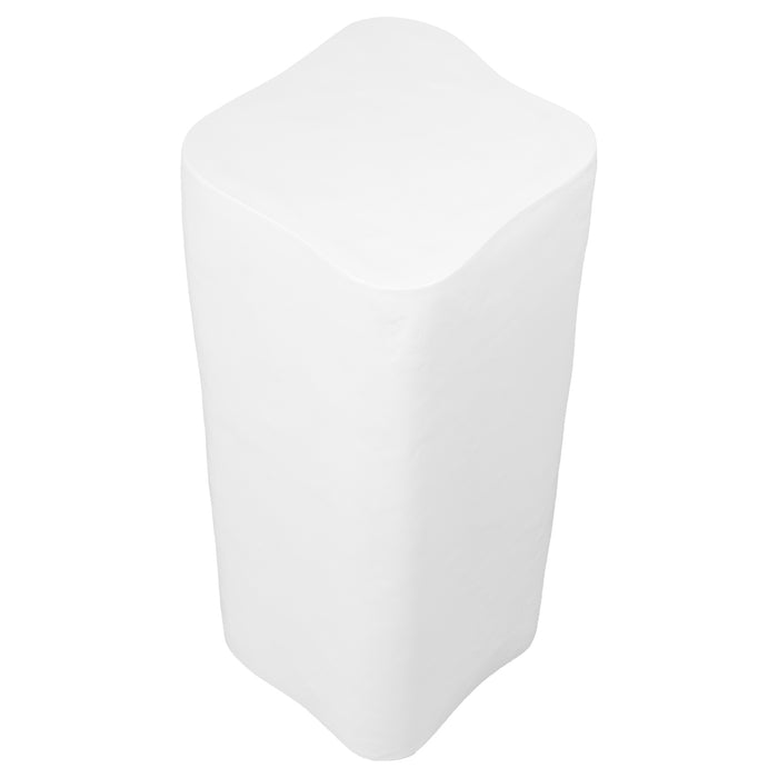 Tall, white [Brand] vase with a unique curved design.