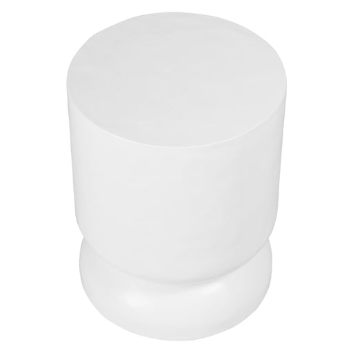 White cylindrical ceramic stool with modern design, from [Brand].