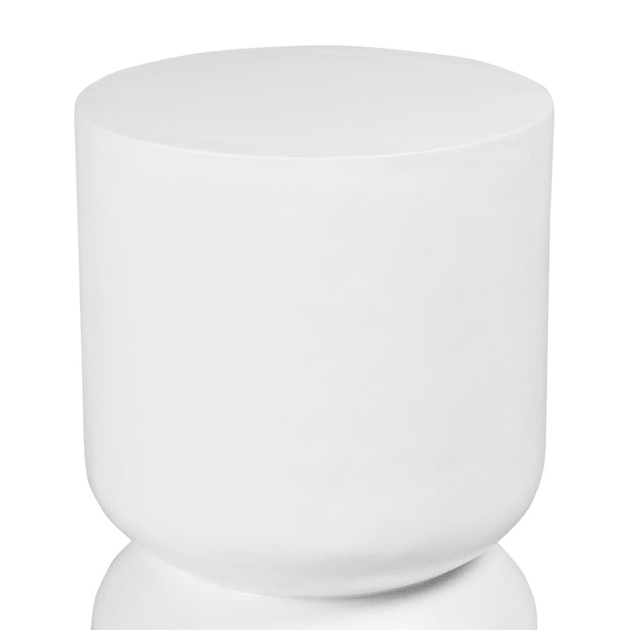 White cylindrical stool by [Brand] with smooth, minimalist design.