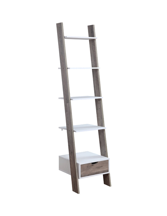 5 Shelf Ladder Shelf In White And Grey