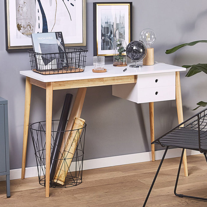 Oslo Desk With Drawer - White And Natural