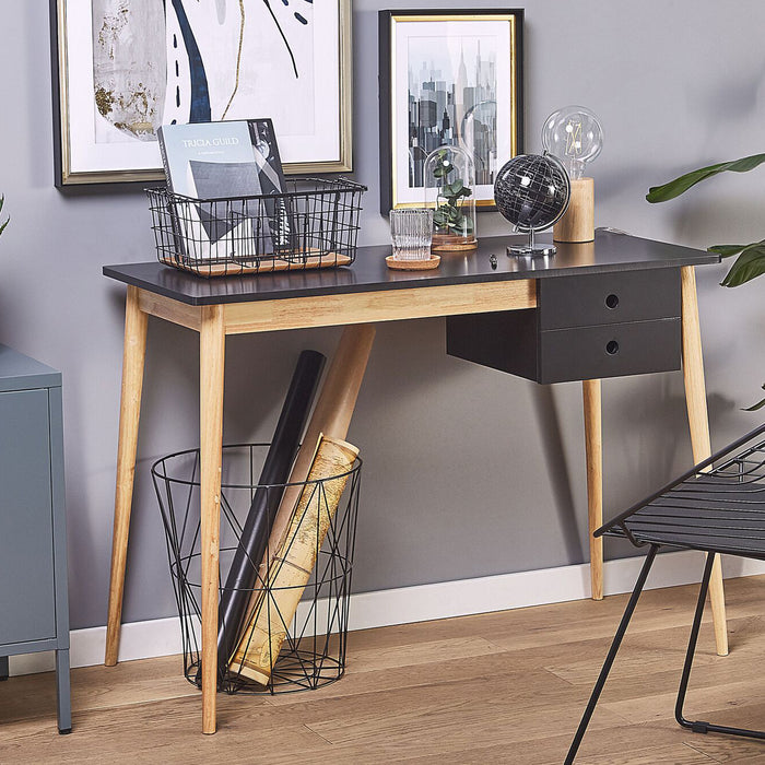 Oslo Desk With Drawer - Black And Natural