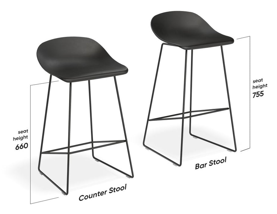 Pop Stool - Black Frame and Fabric Light Grey Seat - 65cm Kitchen Bench Seat Height