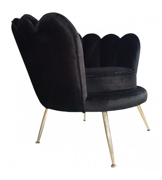 Large Brass And Velvet Or Leather Trapezium Shell Chair