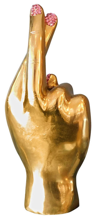 Fingers Corssed Brass Hand Sculpture - Swarovski Embellished