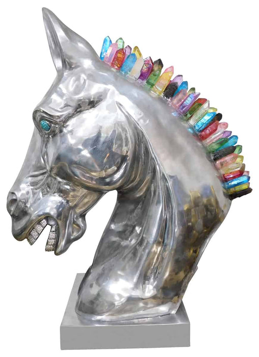 Calu Aluminium Horse Sculpture With Crystal And Quartz Stone