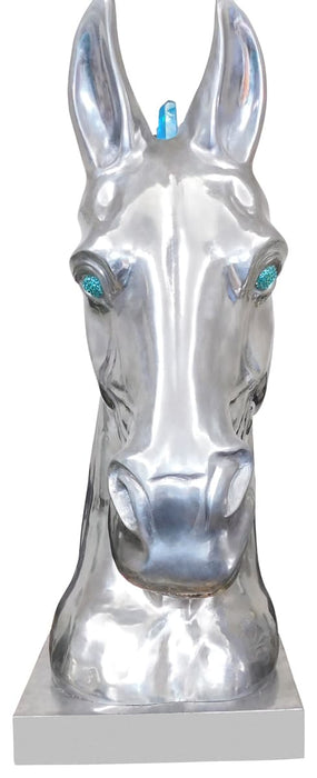 Calu Aluminium Horse Sculpture With Crystal And Quartz Stone