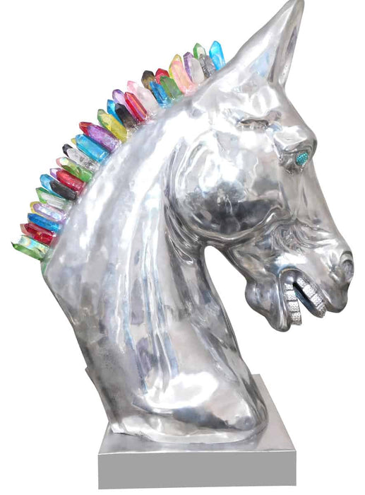 Calu Aluminium Horse Sculpture With Crystal And Quartz Stone