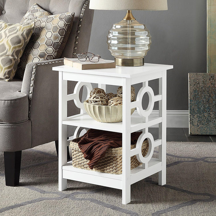 Omega 2 Shelf End Table In White