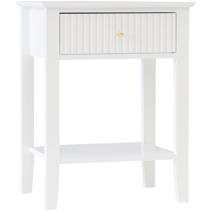 Zara Fluted 1 Drawer Side Table - White