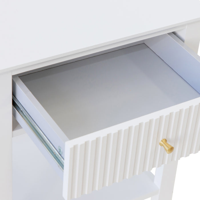 Zara Fluted 1 Drawer Side Table - White