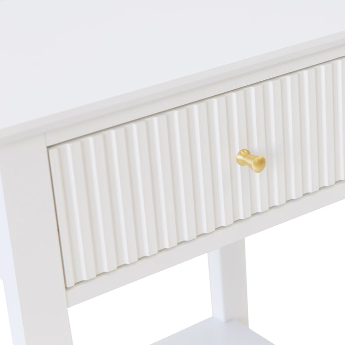Zara Fluted 1 Drawer Side Table - White