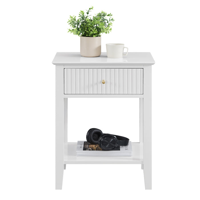 Zara Fluted 1 Drawer Side Table - White