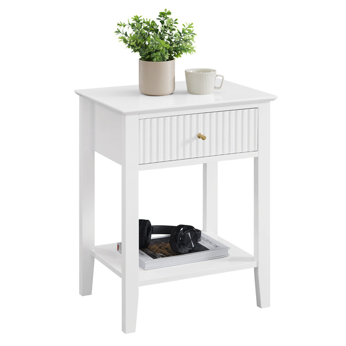 Zara Fluted 1 Drawer Side Table - White