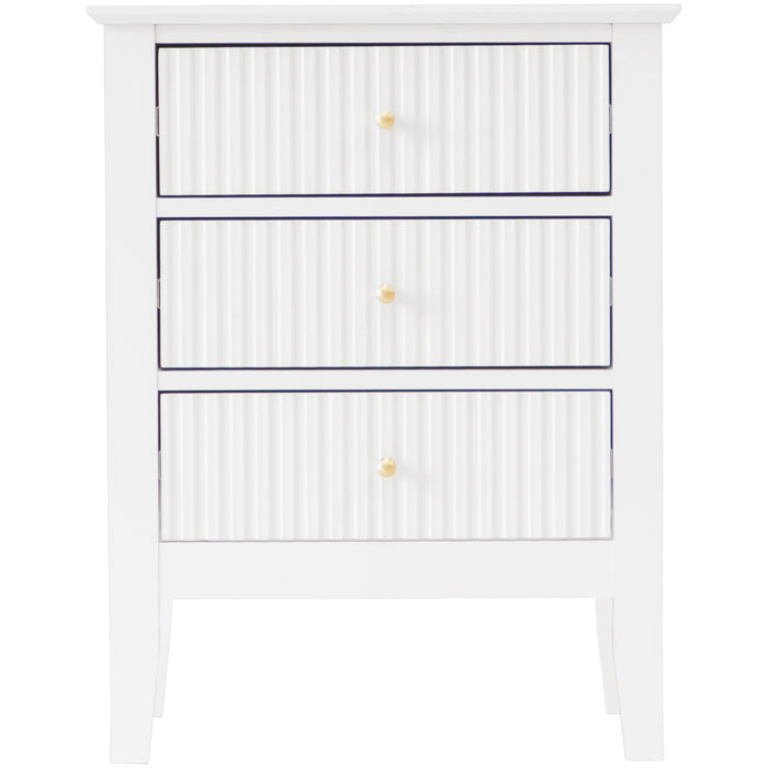 Zara Fluted 3 Drawer Side Table - White