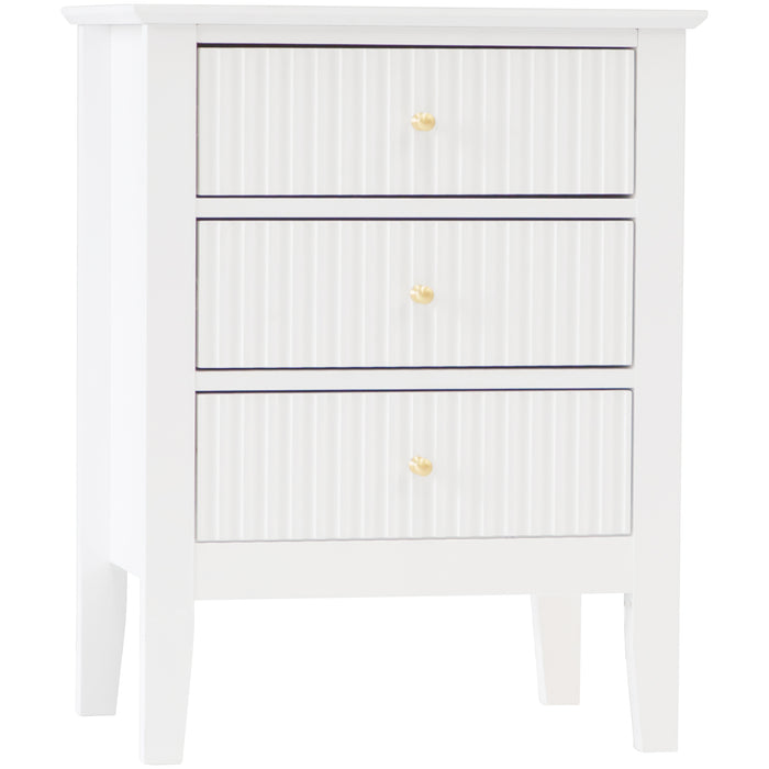 Zara Fluted 3 Drawer Side Table - White