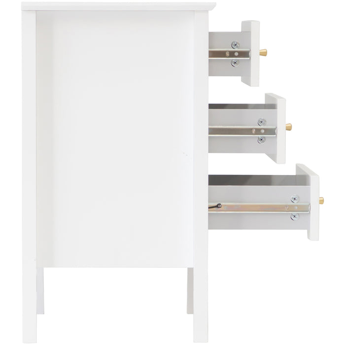 Zara Fluted 3 Drawer Side Table - White