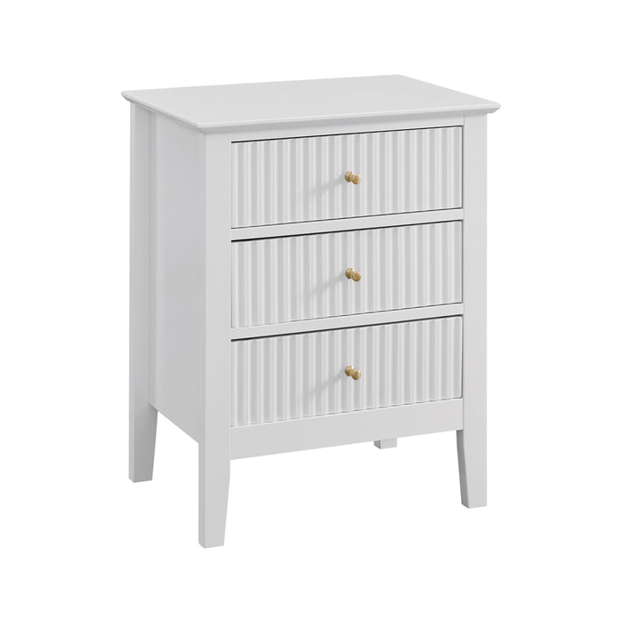 Zara Fluted 3 Drawer Side Table - White