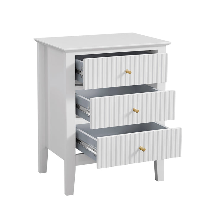 Zara Fluted 3 Drawer Side Table - White