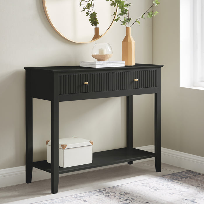Zara Fluted 2 Drawer Console Table - Black