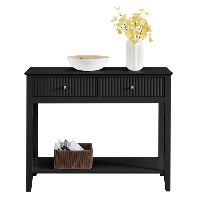 Zara Fluted 2 Drawer Console Table - Black