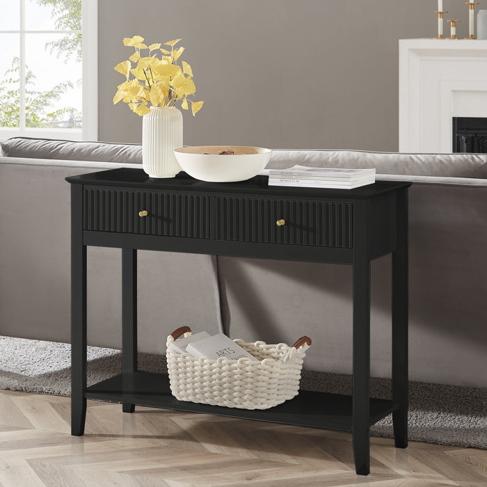 Zara Fluted 2 Drawer Console Table - Black