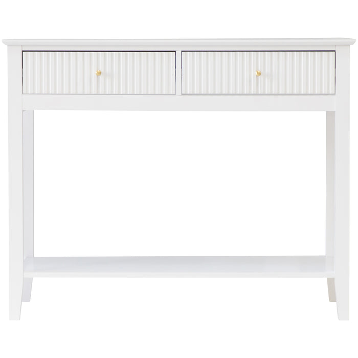 Zara Fluted 2 Drawer Console Table - White