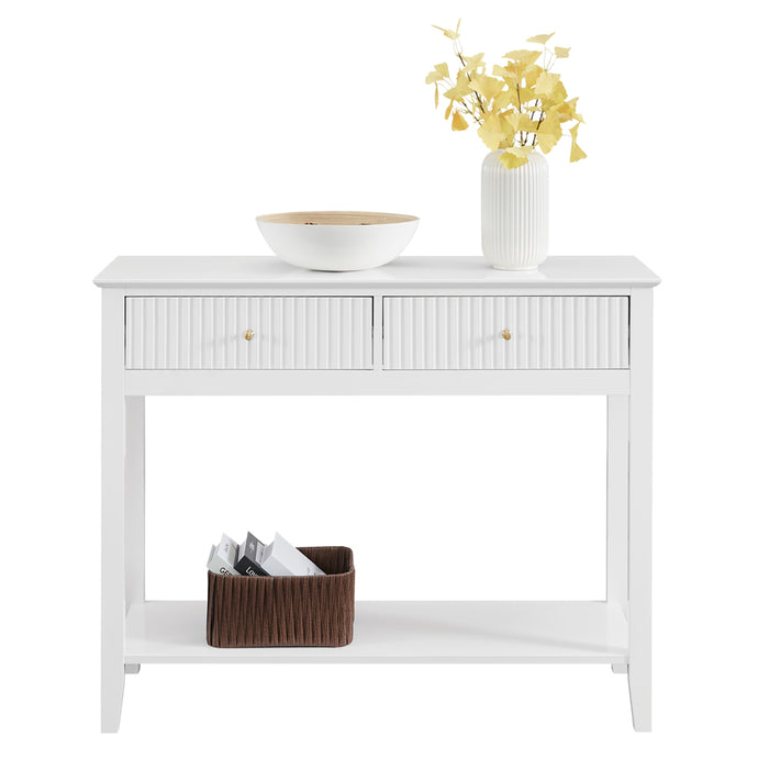 Zara Fluted 2 Drawer Console Table - White