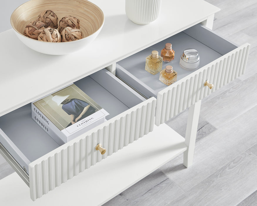 Zara Fluted 2 Drawer Console Table - White