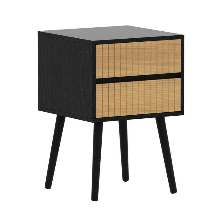 Oslo Bedside Table With 2 Drawer In Black & Natural