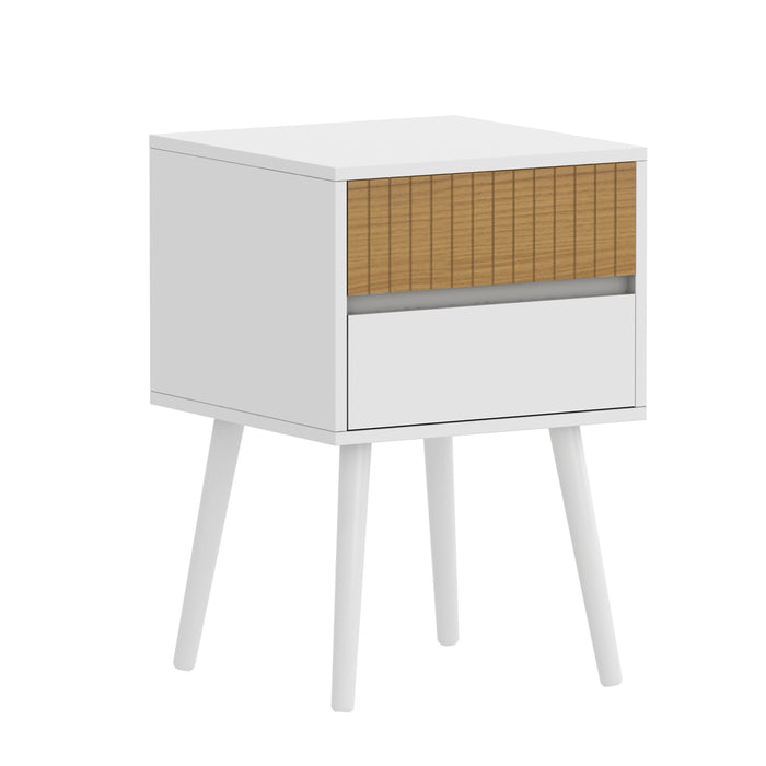 Oslo Bedside Table With 2 Drawer In White & Natural