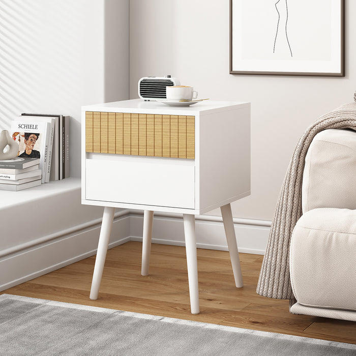 Oslo Bedside Table With 2 Drawer In White & Natural