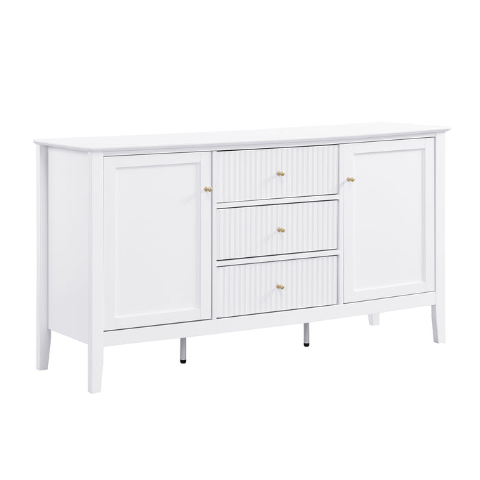 Zara Fluted 3 Drawer 2 Door Buffet - White