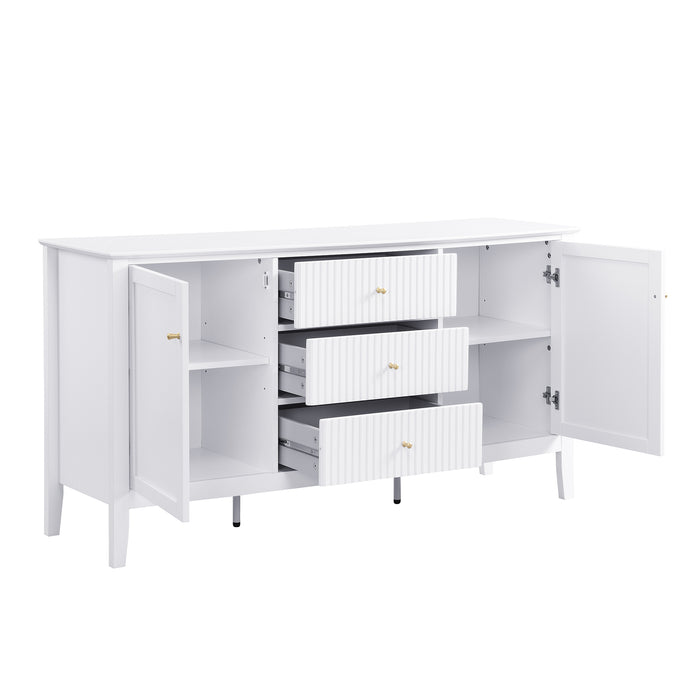 Zara Fluted 3 Drawer 2 Door Buffet - White
