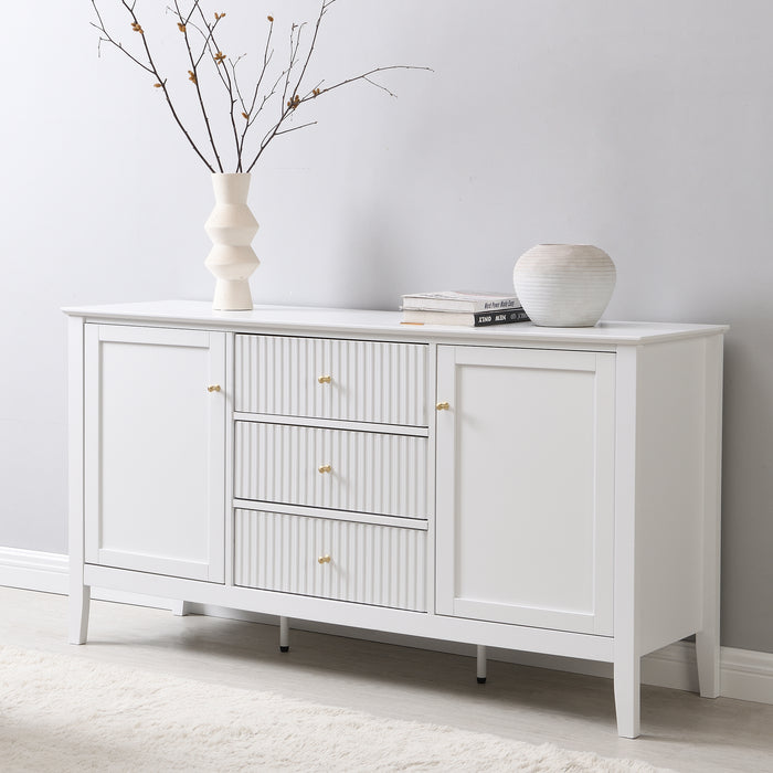 Zara Fluted 3 Drawer 2 Door Buffet - White