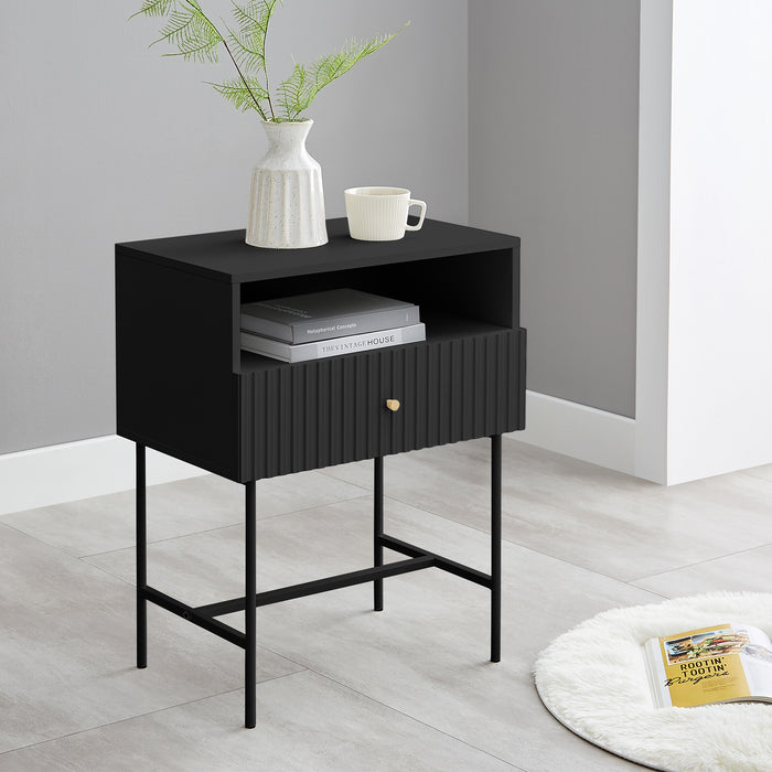 Lucia Slender Fluted Bedside Table In Black