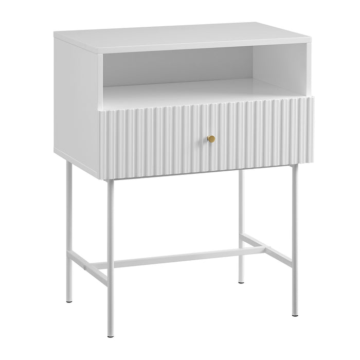 Lucia Slender Fluted Bedside Table In White