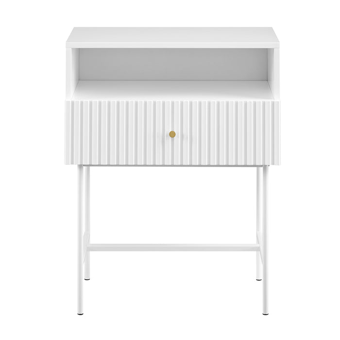 Lucia Slender Fluted Bedside Table In White