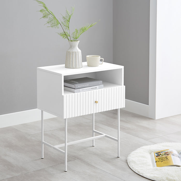 Lucia Slender Fluted Bedside Table In White