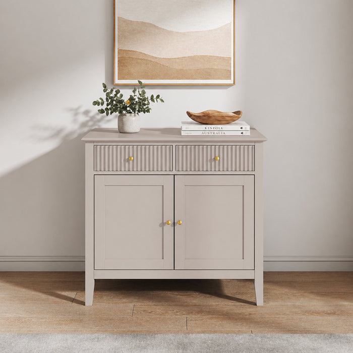 Zara Fluted 2 Door 2 Drawer Sideboard Cupboard - Stone