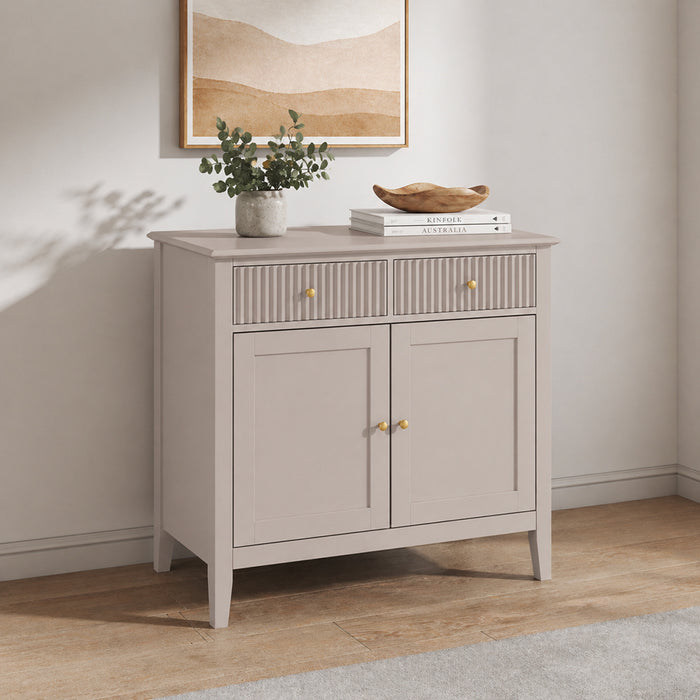 Zara Fluted 2 Door 2 Drawer Sideboard Cupboard - Stone