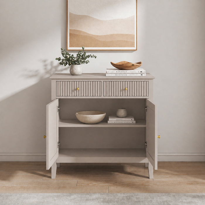 Zara Fluted 2 Door 2 Drawer Sideboard Cupboard - Stone