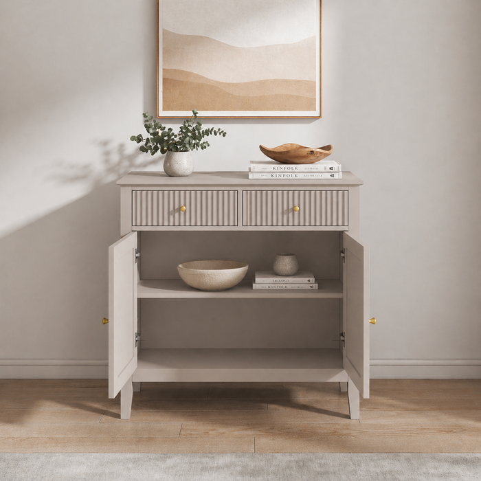 Zara Fluted 2 Door 2 Drawer Sideboard Cupboard - Stone
